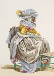 デュパンが刻んだ「イングリッシュ」スタイルの服を着た若い女性、「Galeries des Modes et Costumes Francais」c.1778-87からのプレートno.215